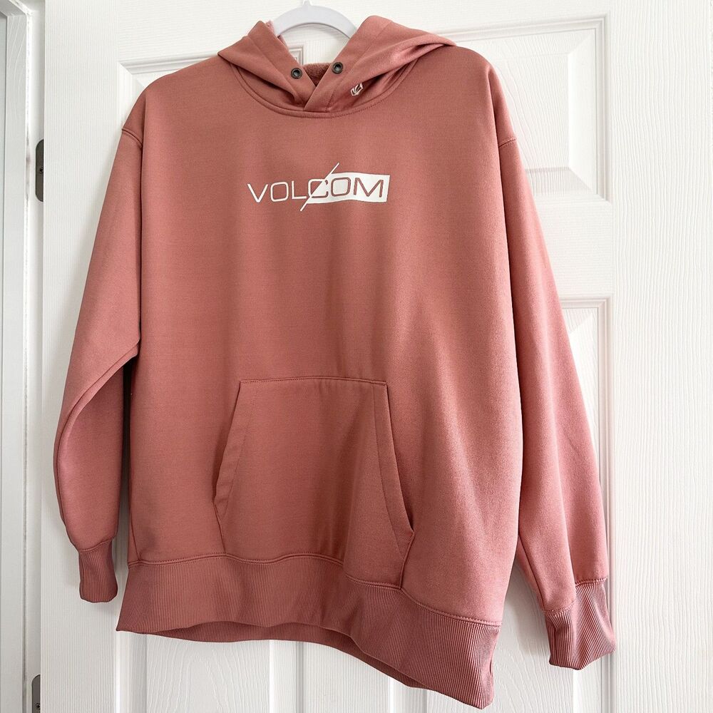 Volcom Pullover Hoodie Sweatshirt Dusty Rose Pink Fleece Logo Unisex Medium